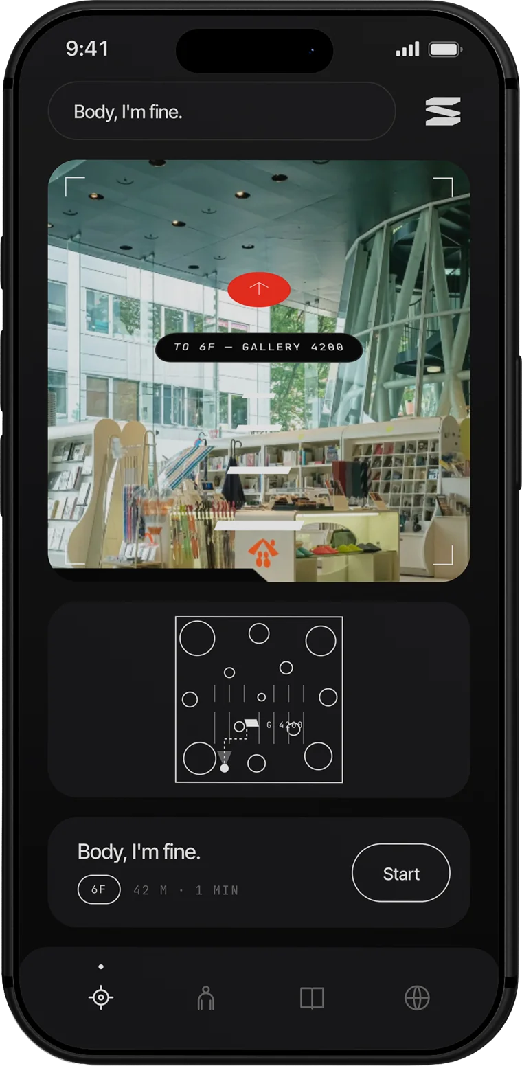 Sendai Mediatheque app — wayfinding to 6F, Gallery 4200